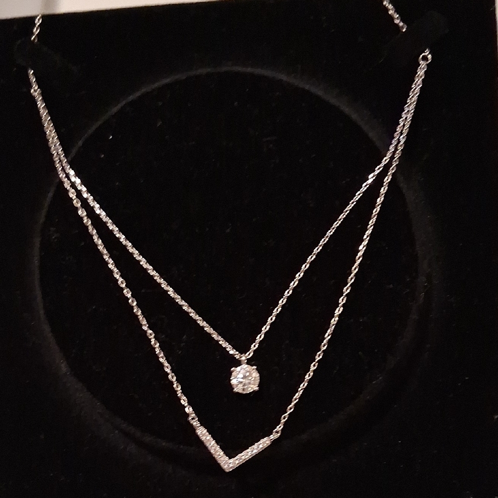 Chic Silver Layered Necklace with Crystal Accents